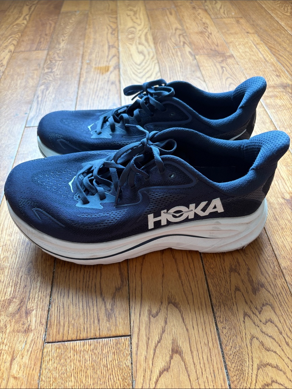 Hoka Clifton 10 Dark Navy and White Athletic Running Shoes